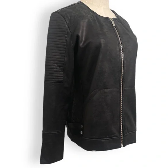 The Kooples Sport black faux leather quilted Moto jacket  Size Large - Picture 10 of 12